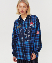 NUMBER CHECK FOOTBALL JERSEY LONG SLEEVE BLUE