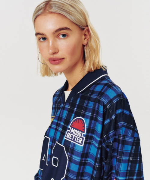 MOODBETTER（ムード ベター）の「NUMBER CHECK FOOTBALL JERSEY LONG SLEEVE BLUE（Tシャツ/カットソー・レディース・その他・FREE）」の3枚目の写真