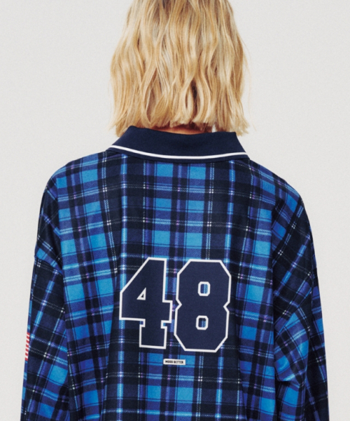 MOODBETTER（ムード ベター）の「NUMBER CHECK FOOTBALL JERSEY LONG SLEEVE BLUE（Tシャツ/カットソー・レディース・その他・FREE）」の5枚目の写真