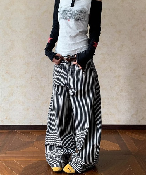 Ressaca（レサーカ）の「ストライプ柄ワイドパンツ（その他パンツ・レディース・ブラック・M/L/XL）」の3枚目の写真