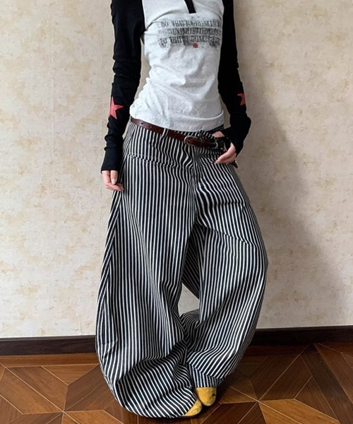 Ressaca（レサーカ）の「ストライプ柄ワイドパンツ（その他パンツ・レディース・ブラック・M/L/XL）」の4枚目の写真