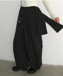 HEART ZIP POCKET WRAP PANTS BLACK