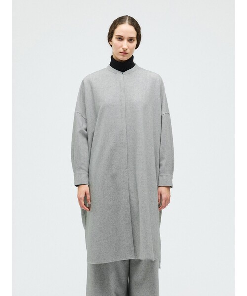 mizuiroind（ミズイロインド）の「mizuiro ind ウールブレンドスタンドカラーシャツワンピース（ワンピース・レディース・ブラウン/ライトグレー/ブラック・FREE）」の3枚目の写真