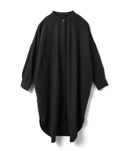mizuiroind（ミズイロインド）の「mizuiro ind ウールブレンドスタンドカラーシャツワンピース（ワンピース・レディース・ブラウン/ライトグレー/ブラック・FREE）」の2枚目の写真