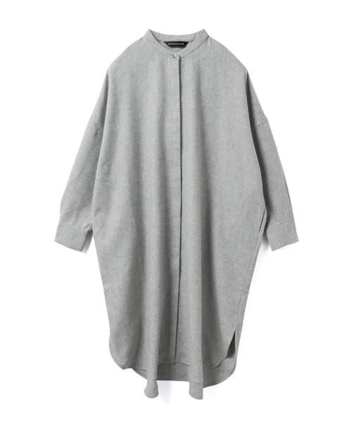 mizuiroind（ミズイロインド）の「mizuiro ind ウールブレンドスタンドカラーシャツワンピース（ワンピース・レディース・ブラウン/ライトグレー/ブラック・FREE）」の4枚目の写真
