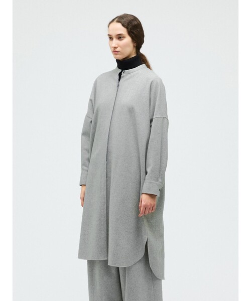 mizuiroind（ミズイロインド）の「mizuiro ind ウールブレンドスタンドカラーシャツワンピース（ワンピース・レディース・ブラウン/ライトグレー/ブラック・FREE）」の8枚目の写真