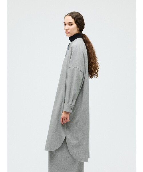 mizuiroind（ミズイロインド）の「mizuiro ind ウールブレンドスタンドカラーシャツワンピース（ワンピース・レディース・ブラウン/ライトグレー/ブラック・FREE）」の9枚目の写真