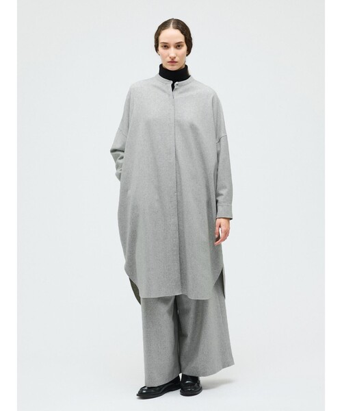 mizuiroind（ミズイロインド）の「mizuiro ind ウールブレンドスタンドカラーシャツワンピース（ワンピース・レディース・ブラウン/ライトグレー/ブラック・FREE）」の11枚目の写真