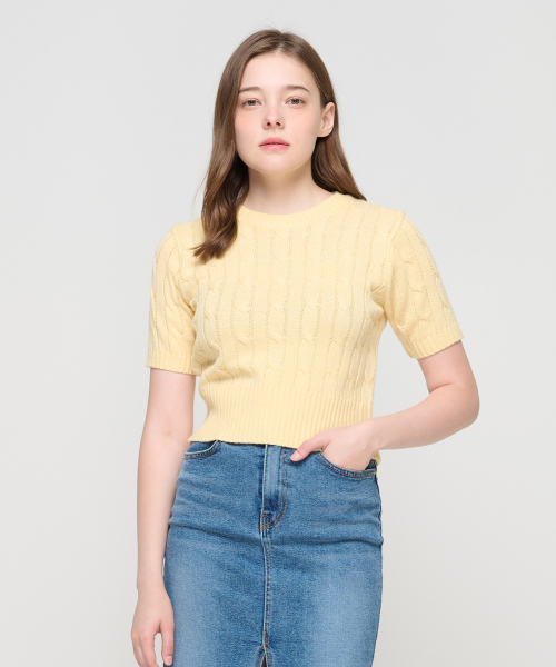 ROIDESROIS（ロワデロワ）の「ケーブル編み半袖クロップニット（イエロー）（ニット/セーター・レディース・その他・FREE）」の2枚目の写真
