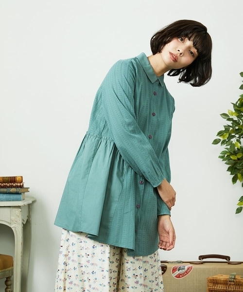 Jocomomola(ホコモモラ)の「Tejido ドッキングロング丈ブラウス(シャツ/ブラウス・レディース・グリーン/ブラック・40)」の3枚目の写真