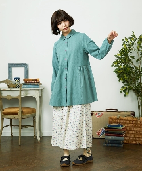 Jocomomola(ホコモモラ)の「Tejido ドッキングロング丈ブラウス(シャツ/ブラウス・レディース・グリーン/ブラック・40)」の4枚目の写真