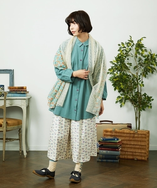 Jocomomola(ホコモモラ)の「Tejido ドッキングロング丈ブラウス(シャツ/ブラウス・レディース・グリーン/ブラック・40)」の5枚目の写真
