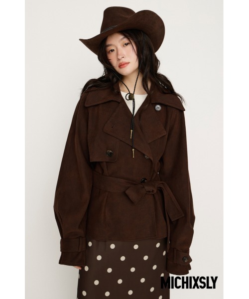 SLY（スライ）の「MICHIXSLY F/SUEDE S/TRENCH ミチスライフェイクスウェードショートトレンチ 冬服 春服（トレンチコート・レディース・ブラウン/ベージュ・FREE）」の2枚目の写真