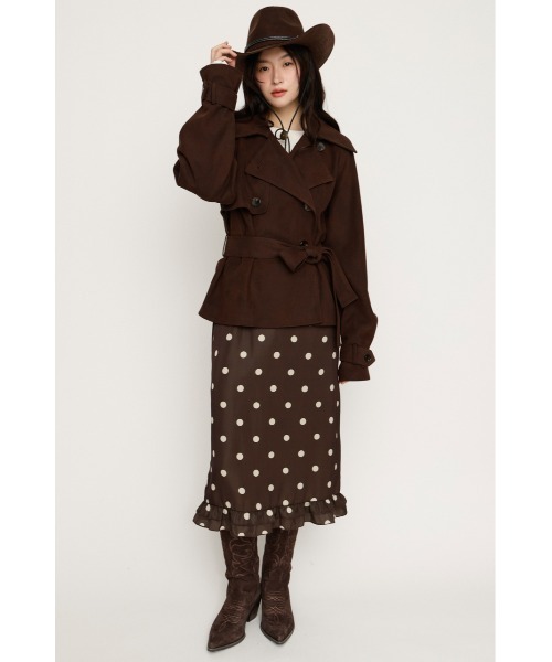 SLY（スライ）の「MICHIXSLY F/SUEDE S/TRENCH ミチスライフェイクスウェードショートトレンチ 冬服 春服（トレンチコート・レディース・ブラウン/ベージュ・FREE）」の3枚目の写真