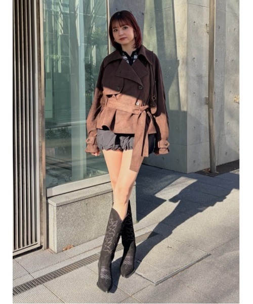 SLY（スライ）の「MICHIXSLY F/SUEDE S/TRENCH ミチスライフェイクスウェードショートトレンチ 冬服 春服（トレンチコート・レディース・ブラウン/ベージュ・FREE）」の17枚目の写真