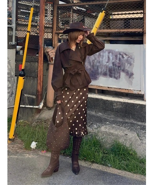 SLY（スライ）の「MICHIXSLY F/SUEDE S/TRENCH ミチスライフェイクスウェードショートトレンチ 冬服 春服（トレンチコート・レディース・ブラウン/ベージュ・FREE）」の18枚目の写真