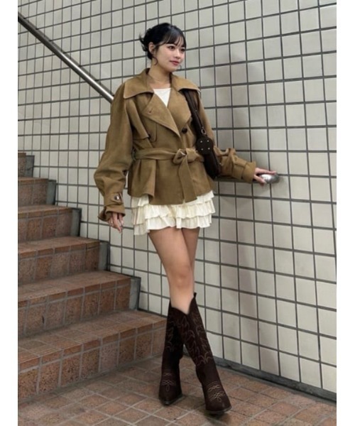 SLY（スライ）の「MICHIXSLY F/SUEDE S/TRENCH ミチスライフェイクスウェードショートトレンチ 冬服 春服（トレンチコート・レディース・ブラウン/ベージュ・FREE）」の19枚目の写真