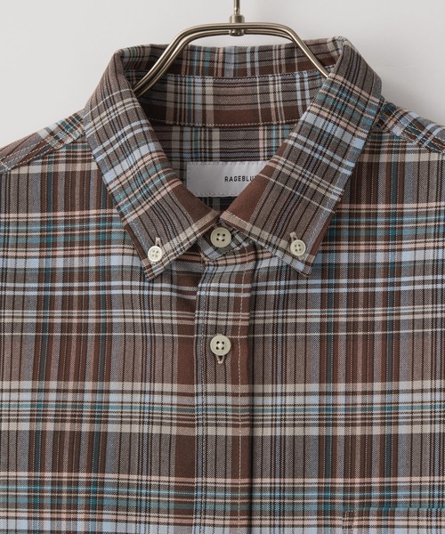 RAGEBLUE（レイジブルー）の「Oxford Tartan Check Button Down Shirts/チェック柄ボタンダウンシャツ（シャツ/ブラウス・メンズ・ダークブラウン/グリーン・MEDIUM/LARGE）」の3枚目の写真