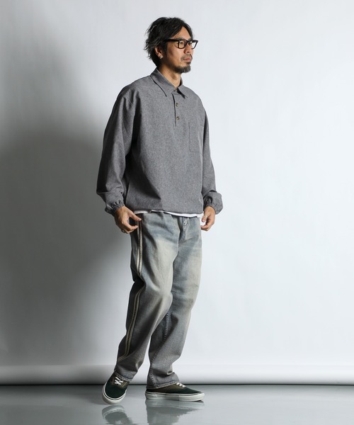 The DUFFER of ST.GEORGE(ザダファーオブセントジョージ)の「WOOL LIKE PO SHIRT:ウールライク プルオーバーシャツ シャツアウター(シャツ/ブラウス・メンズ・グレー/ブラック・MEDIUM/LARGE)」の6枚目の写真