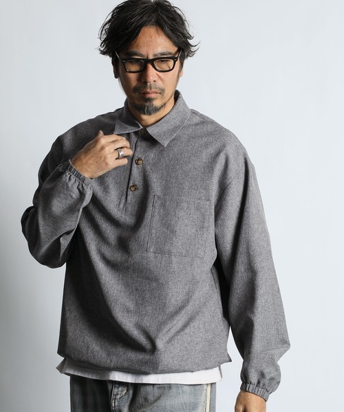 The DUFFER of ST.GEORGE(ザダファーオブセントジョージ)の「WOOL LIKE PO SHIRT:ウールライク プルオーバーシャツ シャツアウター(シャツ/ブラウス・メンズ・グレー/ブラック・MEDIUM/LARGE)」の5枚目の写真