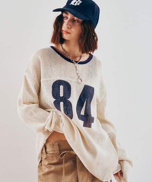 RNA（アールエヌエー）の「M2598 ナンバリングメッシュロンT（Tシャツ/カットソー・レディース・ライトブルー/ベージュ・MEDIUM）」の4枚目の写真