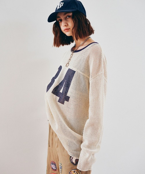 RNA（アールエヌエー）の「M2598 ナンバリングメッシュロンT（Tシャツ/カットソー・レディース・ライトブルー/ベージュ・MEDIUM）」の5枚目の写真