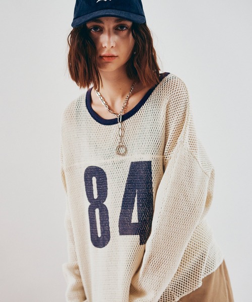 RNA（アールエヌエー）の「M2598 ナンバリングメッシュロンT（Tシャツ/カットソー・レディース・ライトブルー/ベージュ・MEDIUM）」の19枚目の写真