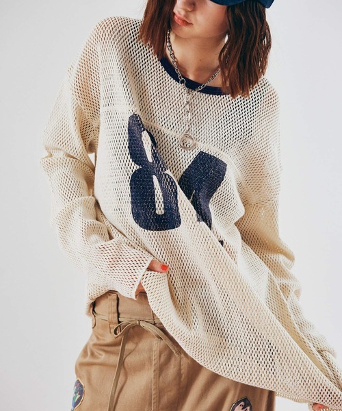 RNA（アールエヌエー）の「M2598 ナンバリングメッシュロンT（Tシャツ/カットソー・レディース・ライトブルー/ベージュ・MEDIUM）」の3枚目の写真