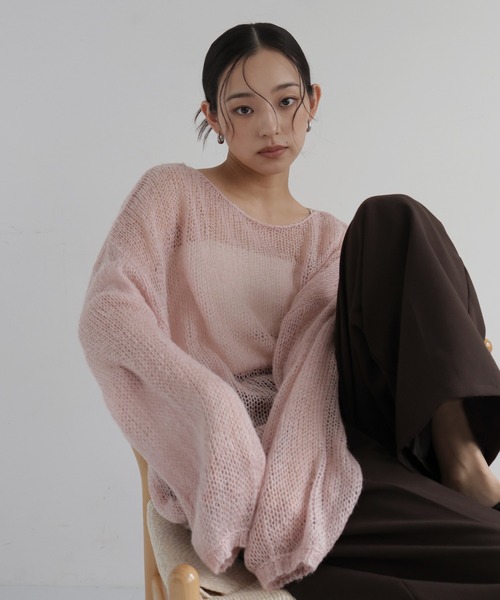 hellam(へラム)の「透かし編みルーズニット(ニット/セーター・レディース・ブルー/アイボリー/ピンク/ライトグレー/チャコール・FREE)」の5枚目の写真