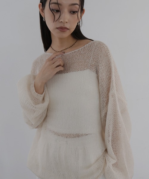 hellam(へラム)の「透かし編みルーズニット(ニット/セーター・レディース・ブルー/アイボリー/ピンク/ライトグレー/チャコール・FREE)」の2枚目の写真
