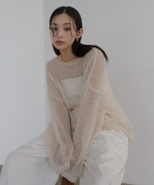 hellam(へラム)の「透かし編みルーズニット(ニット/セーター・レディース・ブルー/アイボリー/ピンク/ライトグレー/チャコール・FREE)」の22枚目の写真