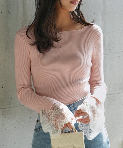 KOBE LETTUCE（コウベレタス）の「袖口レースリブニットトップス（ニット/セーター・レディース・アイボリー/ブラック/グレー/ベージュ/ピンク・M）」の5枚目の写真