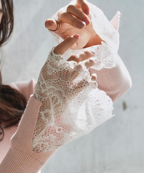 KOBE LETTUCE（コウベレタス）の「袖口レースリブニットトップス（ニット/セーター・レディース・アイボリー/ブラック/グレー/ベージュ/ピンク・M）」の13枚目の写真