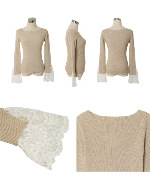 KOBE LETTUCE（コウベレタス）の「袖口レースリブニットトップス（ニット/セーター・レディース・アイボリー/ブラック/グレー/ベージュ/ピンク・M）」の11枚目の写真