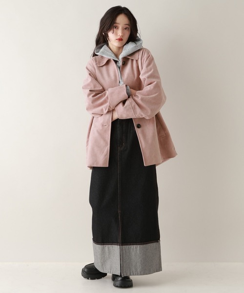 RAGEBLUE（レイジブルー）の「カラースウェードミドルジャケット（ブルゾン・レディース・ピンク/グリーン/ブルー・FREE）」の6枚目の写真