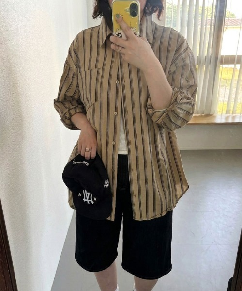 aquagarage(アクアガレージ)の「ストライプシャツ(シャツ/ブラウス・レディース・ベージュ/オフホワイト・M)」の20枚目の写真