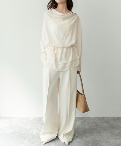 on:nue（オンニュ）の「【on:nue】[着用動画あり！] ドレープレイヤードデザインブラウス /2026 SS COLLECTION（シャツ/ブラウス・レディース・アイボリー/グレー・FREE）」の12枚目の写真