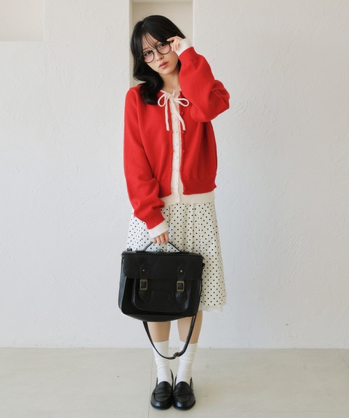 kutir（クティール）の「レイヤード風 配色リボンカーディガン（カーディガン/ボレロ・レディース・ネイビー/レッド/ライトブルー・FREE）」の17枚目の写真