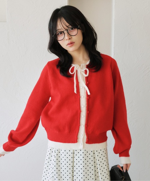 kutir（クティール）の「レイヤード風 配色リボンカーディガン（カーディガン/ボレロ・レディース・ネイビー/レッド/ライトブルー・FREE）」の18枚目の写真