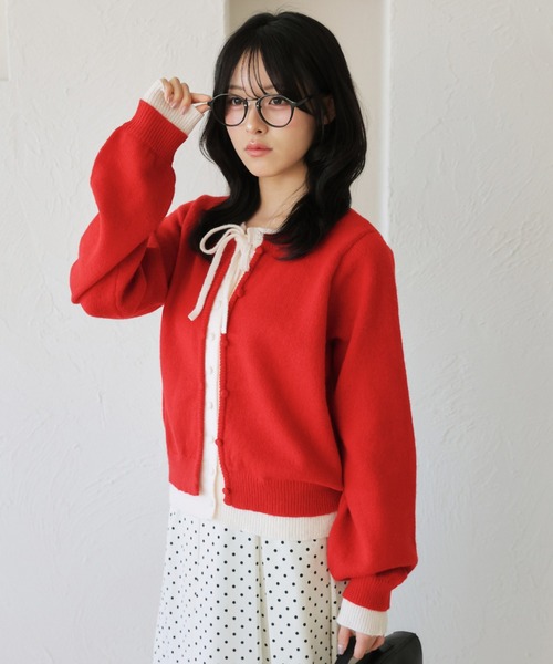 kutir（クティール）の「レイヤード風 配色リボンカーディガン（カーディガン/ボレロ・レディース・ネイビー/レッド/ライトブルー・FREE）」の19枚目の写真