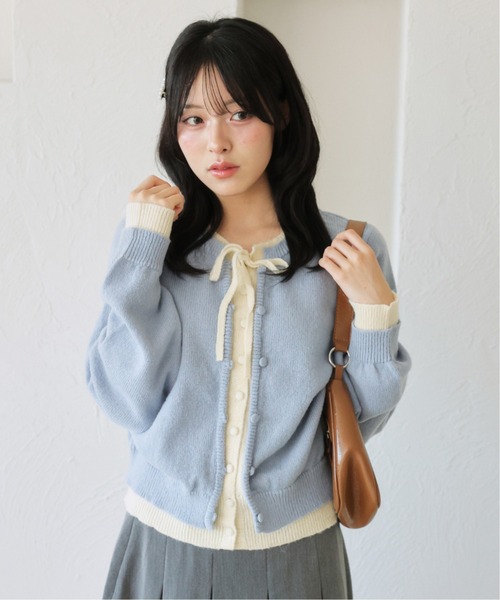 kutir（クティール）の「レイヤード風 配色リボンカーディガン（カーディガン/ボレロ・レディース・ネイビー/レッド/ライトブルー・FREE）」の5枚目の写真