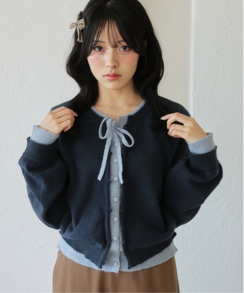 kutir（クティール）の「レイヤード風 配色リボンカーディガン（カーディガン/ボレロ・レディース・ネイビー/レッド/ライトブルー・FREE）」の11枚目の写真