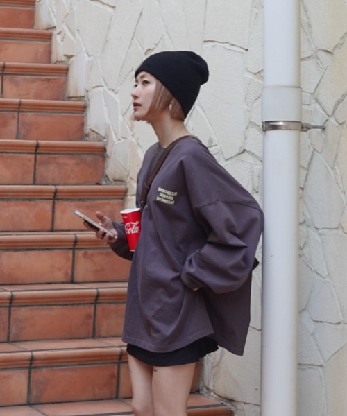 TEEN BOOP(ティーンブープ)の「エンブロイダリールーズロンTee(Tシャツ/カットソー・レディース・チャコールグレー/アイボリー・FREE)」の1枚目の写真