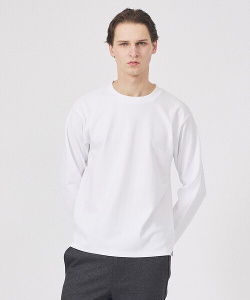 ABAHOUSE GRAY（アバハウスグレイ）の「ヘリンボーン ジャガード 長袖Tシャツ（Tシャツ/カットソー・メンズ・グレイッシュブルー/ホワイト/グレイッシュベージュ/ブラック・48/46）」の2枚目の写真