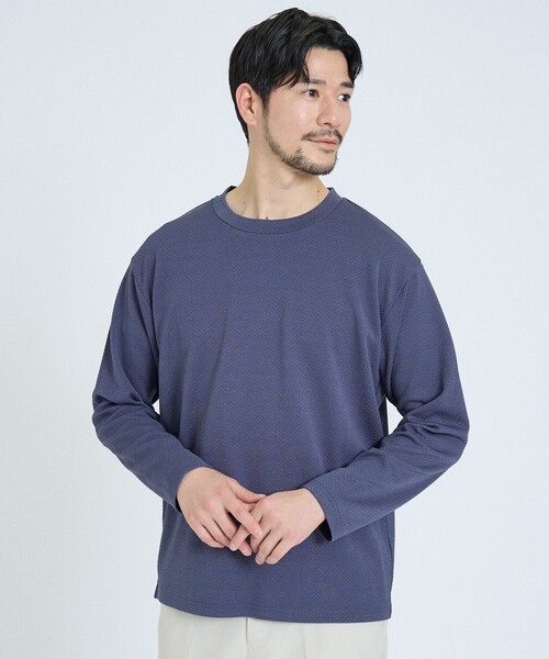 ABAHOUSE GRAY（アバハウスグレイ）の「ヘリンボーン ジャガード 長袖Tシャツ（Tシャツ/カットソー・メンズ・グレイッシュブルー/ホワイト/グレイッシュベージュ/ブラック・48/46）」の4枚目の写真