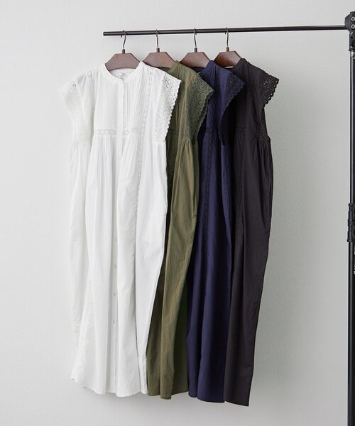 NAO（ナオ）の「【NAO】【India Series】ピンタック袖レース前釦ワンピース（ワンピース・レディース・ブラック/カーキ/ネイビー/アイボリー・FREE）」の5枚目の写真