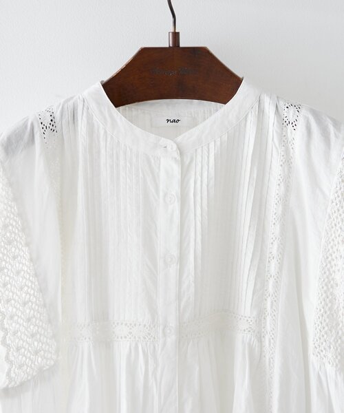 NAO（ナオ）の「【NAO】【India Series】ピンタック袖レース前釦ワンピース（ワンピース・レディース・ブラック/カーキ/ネイビー/アイボリー・FREE）」の8枚目の写真