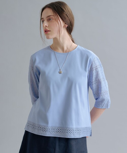 J.PRESS（ジェイプレス）の「【一枚で着映え】スムースジャージー 刺繍 カットソー（Tシャツ/カットソー・レディース・サックスブルー系/ライトイエロー系/ライトグレー系/ホワイト系・T15/T13）」の15枚目の写真
