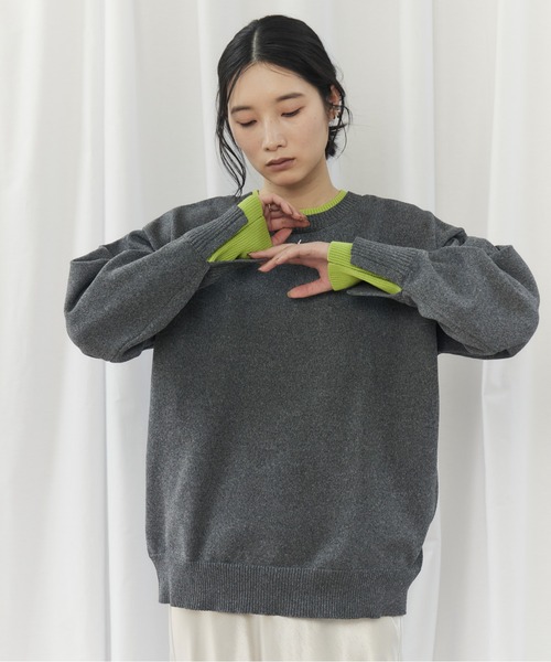 CIEL'AIR（シエルエアー）の「BI COLOR 2WAY KNIT（ﾊﾞｲｶﾗｰ2wayﾆｯﾄ）（ニット/セーター・レディース・チャコールグレー/ベージュ・FREE）」の3枚目の写真