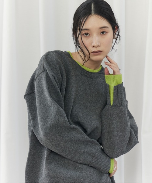 CIEL'AIR（シエルエアー）の「BI COLOR 2WAY KNIT（ﾊﾞｲｶﾗｰ2wayﾆｯﾄ）（ニット/セーター・レディース・チャコールグレー/ベージュ・FREE）」の15枚目の写真